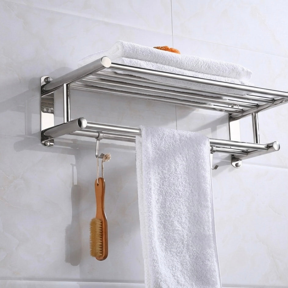 Stainless Steel Towel Rack for Wall | Polished Chrome Finish | 5 Hooks | 60x22x14cm | Bathroom Use