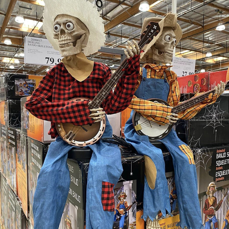 Animated Halloween Skeletons with Sound-Activated Dueling Banjo Music