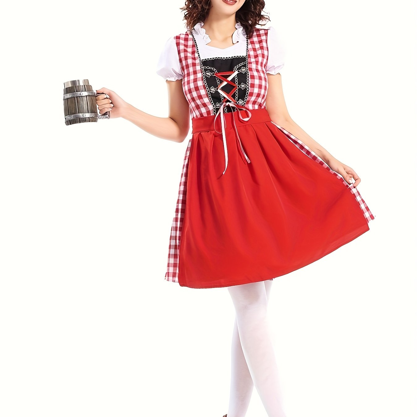 Women's Traditional Oktoberfest Dirndl Dress with Gingham Apron