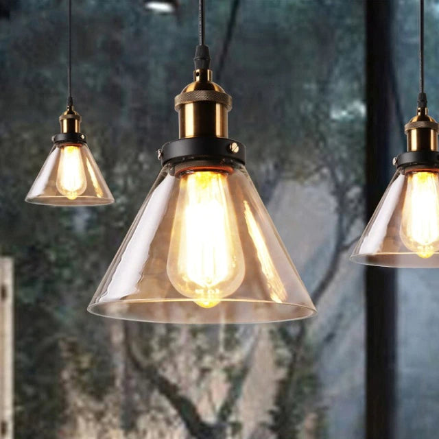 Antique Glass Pendant Light | Vintage Art Deco Design | Galvanized Metal & Glass | Dimmable Lighting