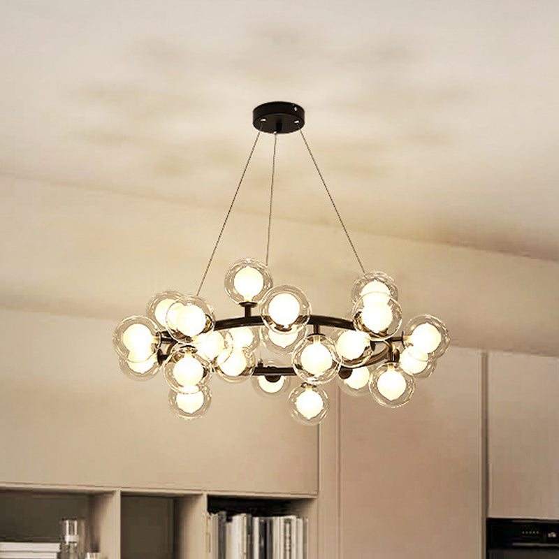 Taavita Ceiling Light Fixture Modernist Glass Chandelier Lamp Black/Gold Finish with Metal Ring - 15/25 Bulbs