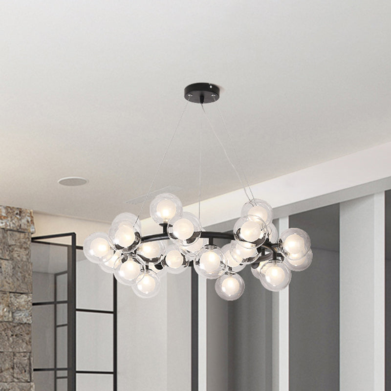 Taavita Ceiling Light Fixture Modernist Glass Chandelier Lamp Black/Gold Finish with Metal Ring - 15/25 Bulbs