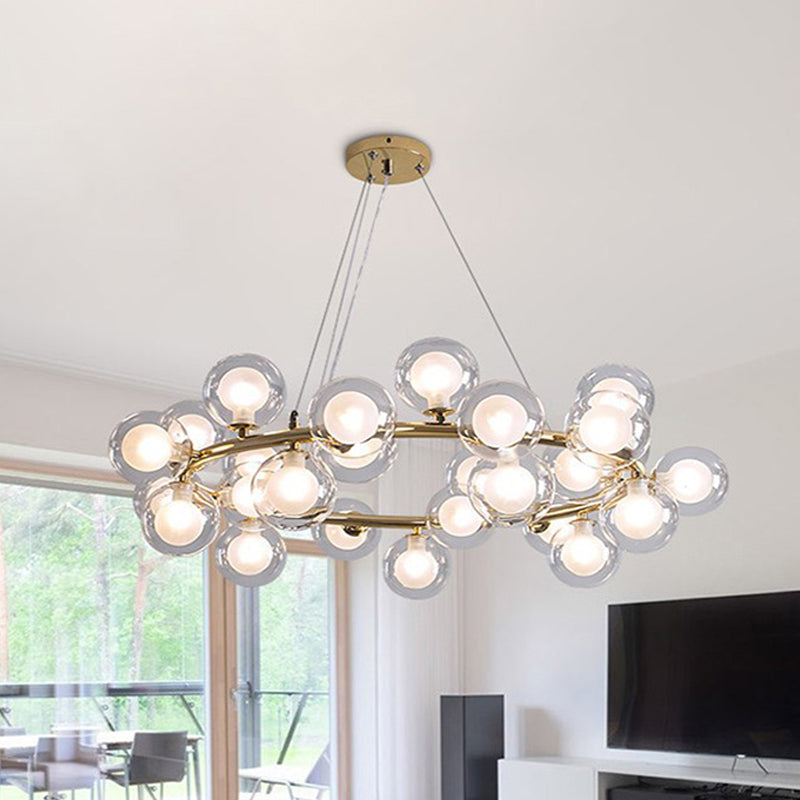 Taavita Ceiling Light Fixture Modernist Glass Chandelier Lamp Black/Gold Finish with Metal Ring - 15/25 Bulbs