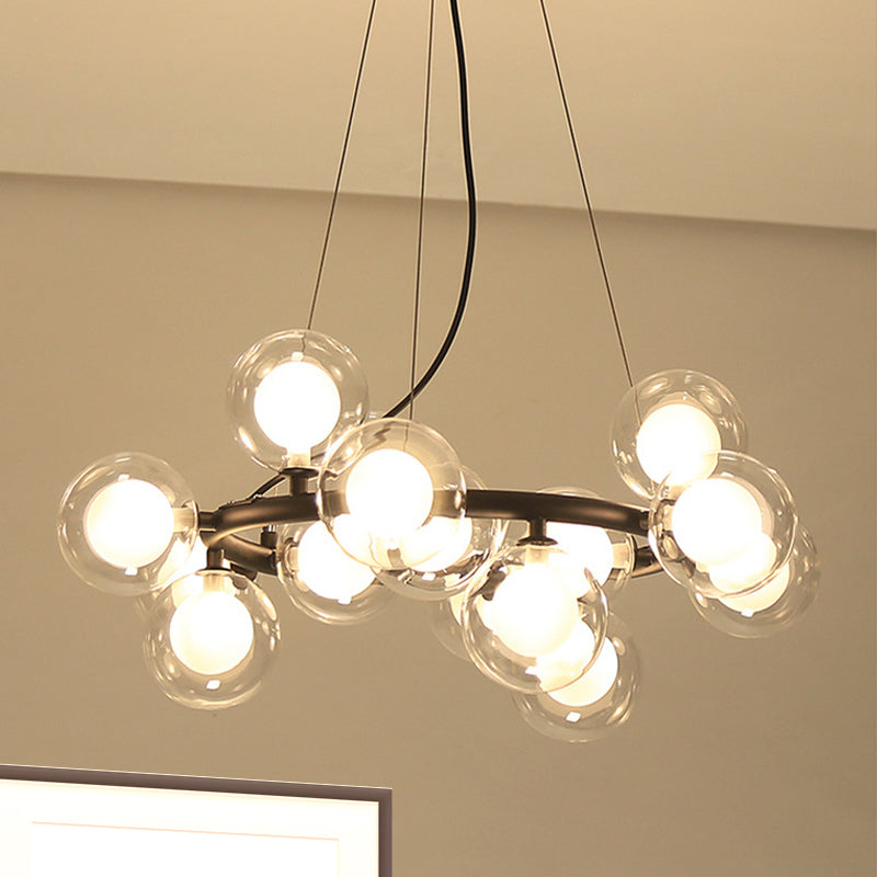 Taavita Ceiling Light Fixture Modernist Glass Chandelier Lamp Black/Gold Finish with Metal Ring - 15/25 Bulbs