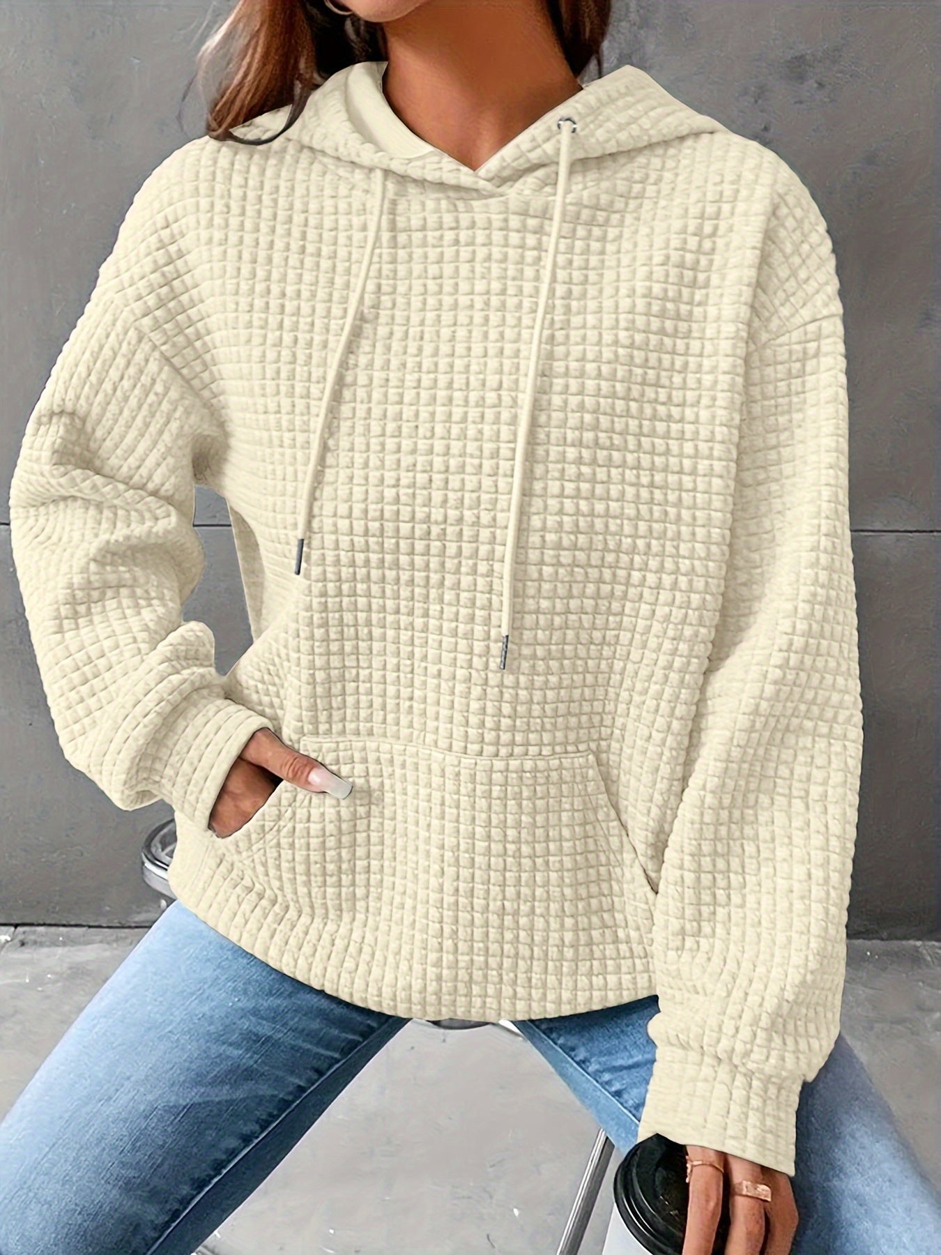 Plus Size Hoodie | Waffle Knit | Casual Comfort Wear | Polyester Blend