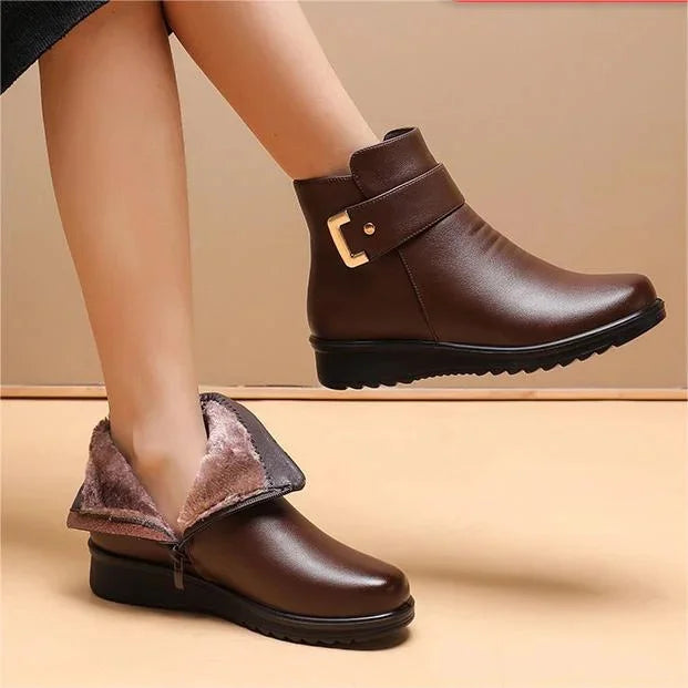 Women’s Orthopedic Boots | Genuine Leather & Wool Fur-Lined | Adjustable Buckle Strap | Comfortable Fit