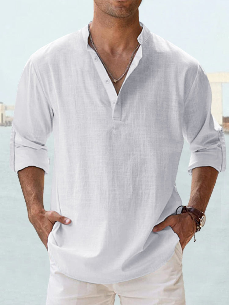 Men's Summer Shirt | Breathable Cotton & Linen Texture | Relaxed Fit & Rolled Sleeves | Versatile Casual Wear