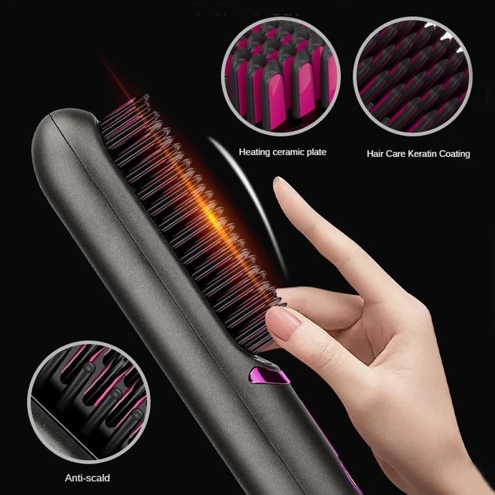 Portable Wireless Hair Straightening Brush for Effortless Styling