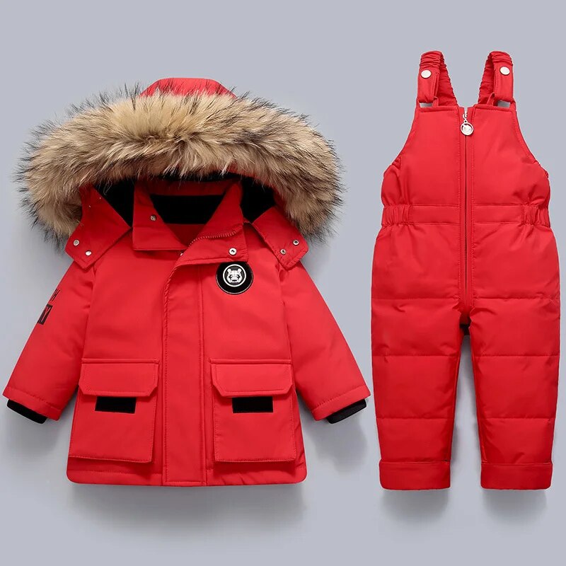 Kids' Winter Coat & Bib-Overalls Set | Insulated Fur-Trim Hood | Durable Warm Fabric | Easy Dressing Closure