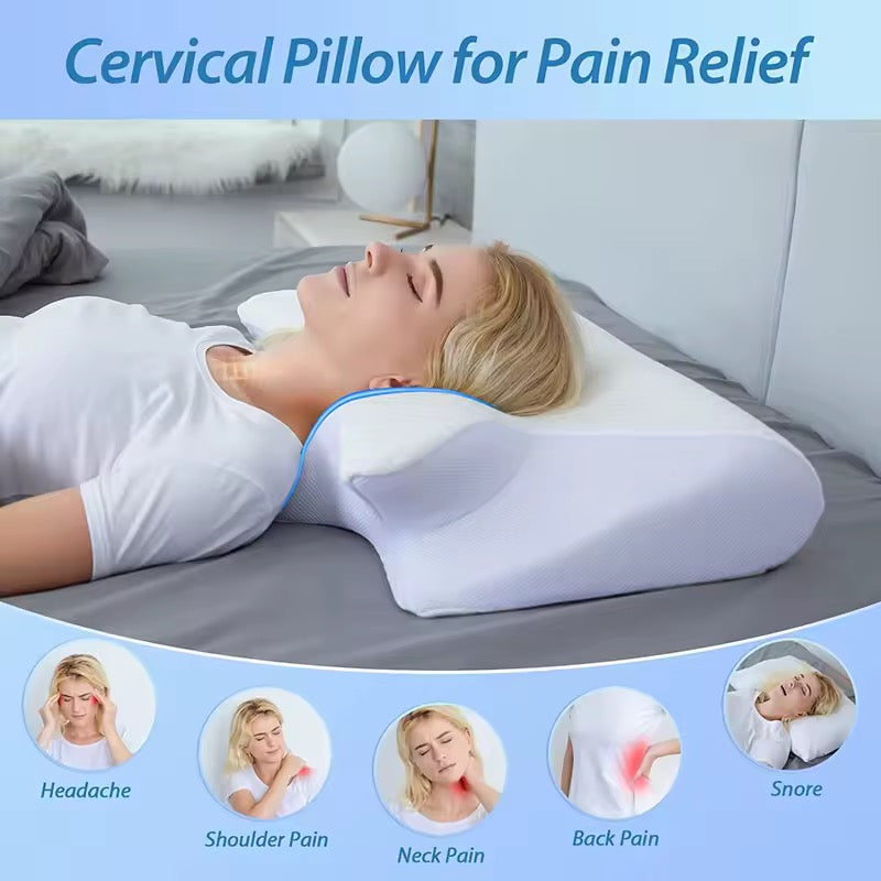 Dual-Sided Neck Support Pillow | Memory Foam for All Sleep Positions | Washable Cover