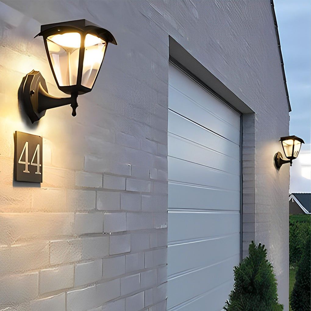 1-Light Black Solar LED Powered Porch Sconce Outdoor Wall Light