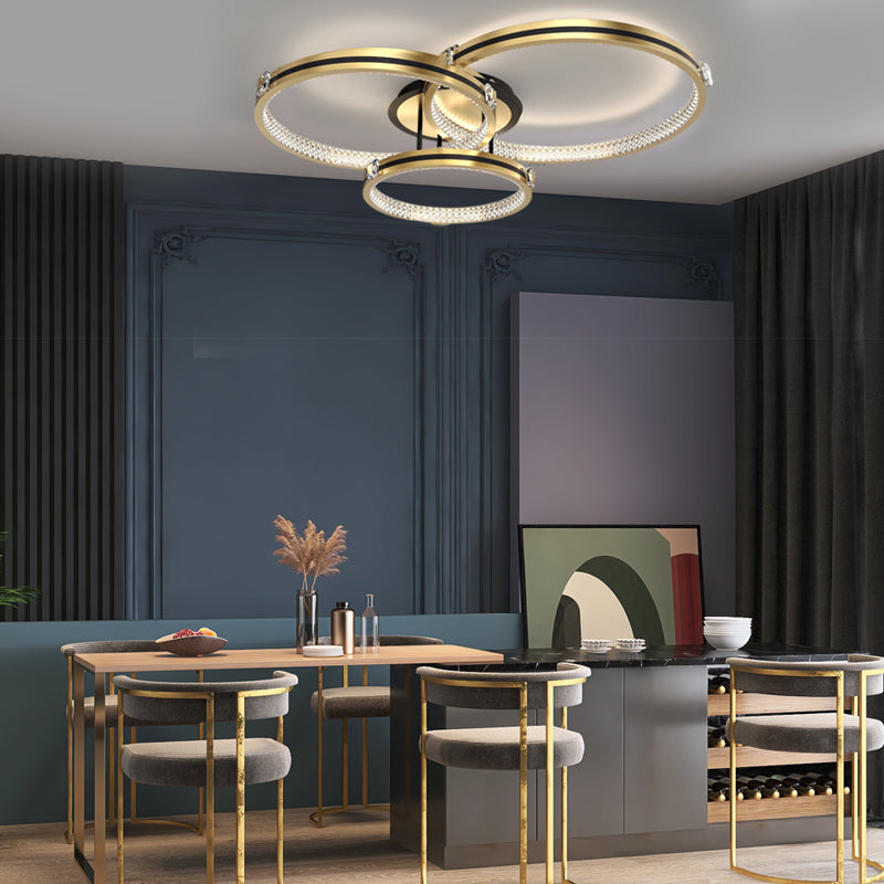 2/3/4 Rings Modern LED Brushed Gold Creative Step Dimming Ceiling Lights