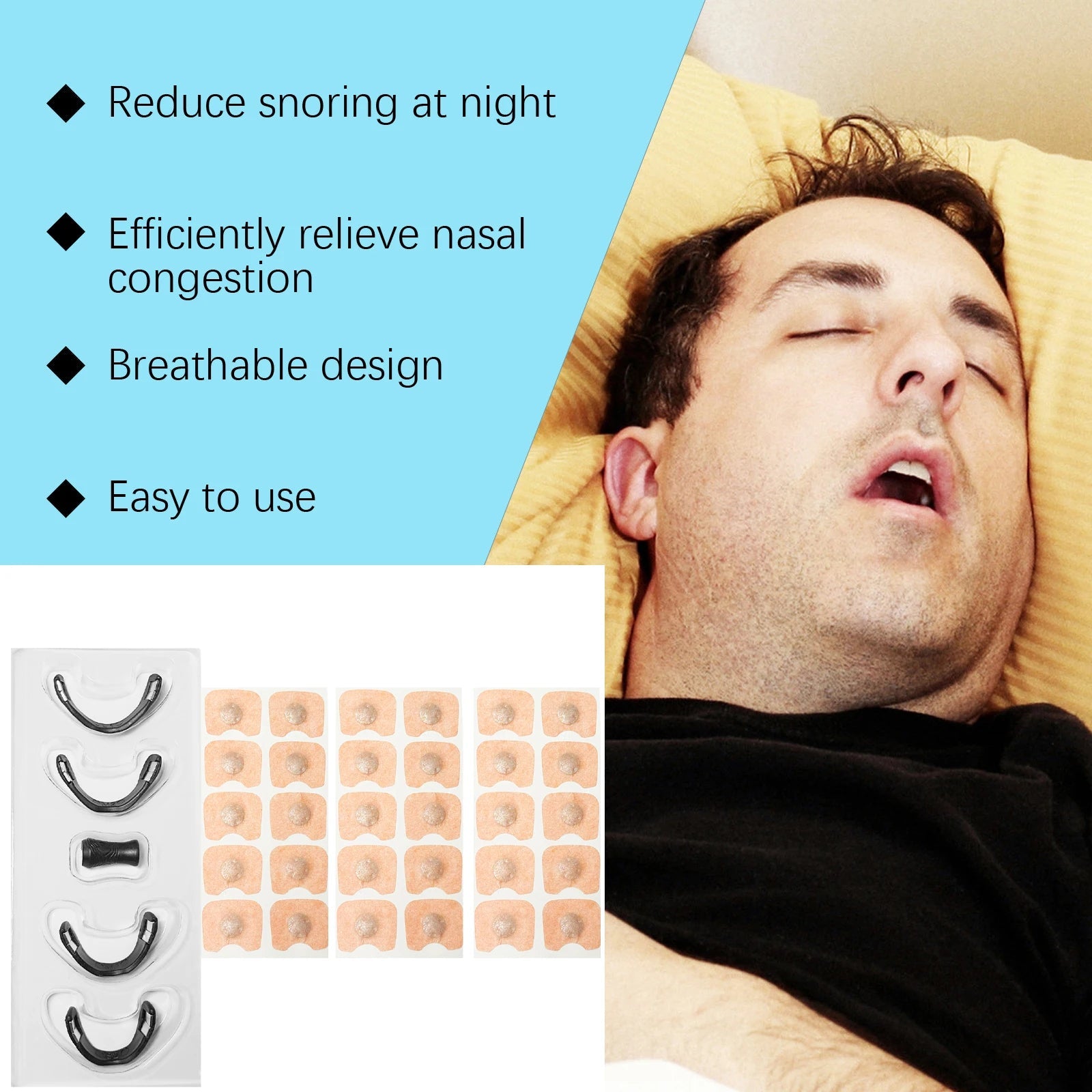Anti-Snoring Nasal Strips with Magnetic Design