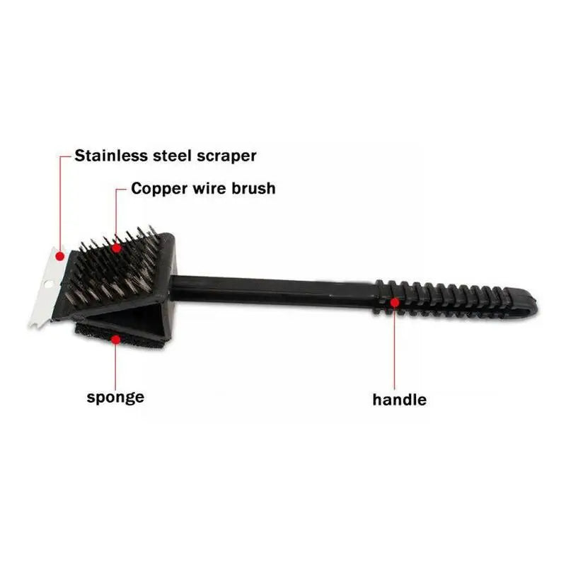 Barbecue Grill Cleaning Brush Set with Scraper and Sponge – 3 in 1