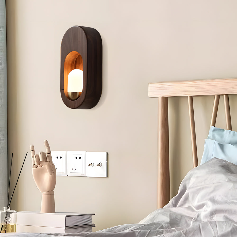 1-Light Wood Oval Wall Sconce - Wood/Walnut Finish