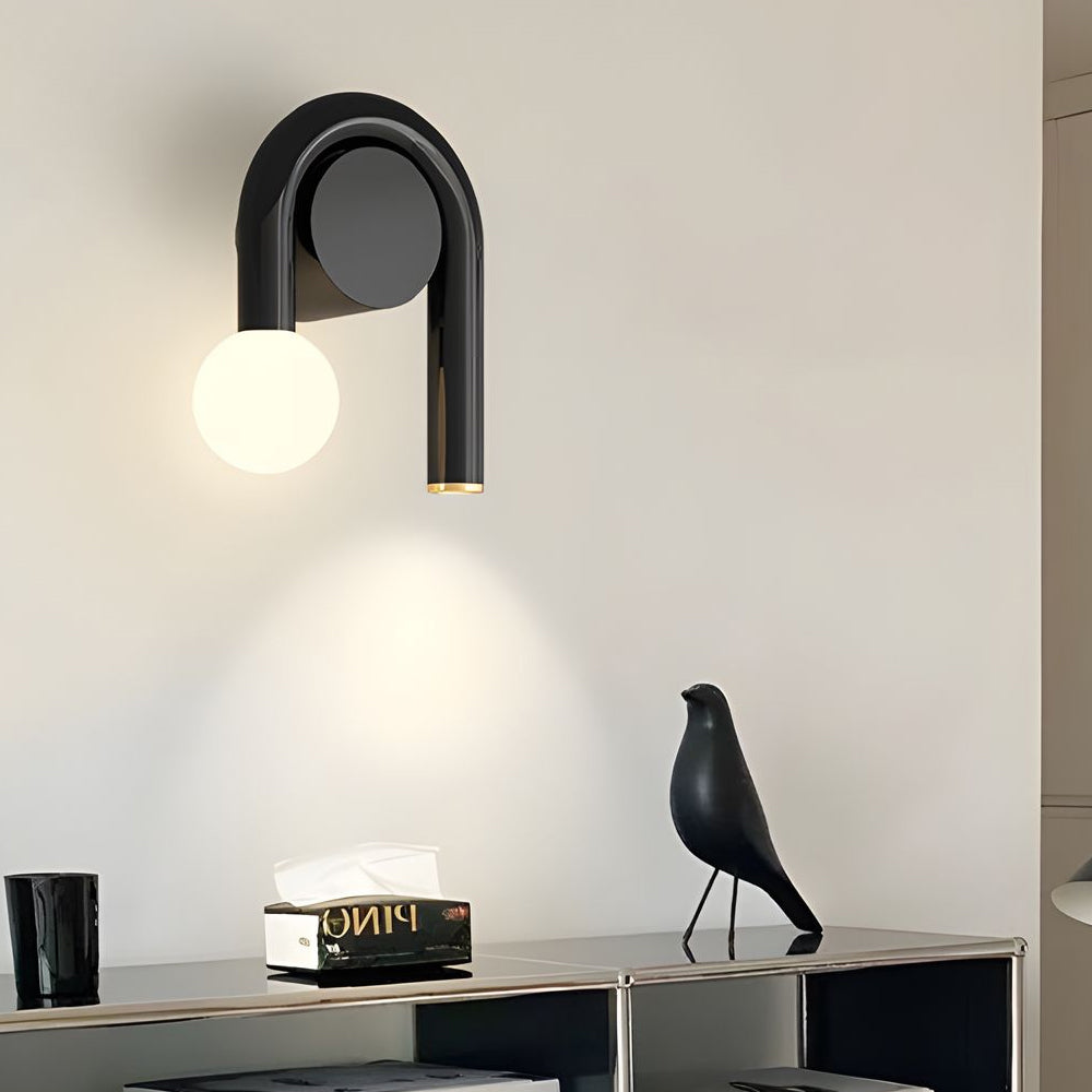 2-Light U-shaped Line Arched Iron Wall Sconce LED Matte Black Bathroom Vanity Lights