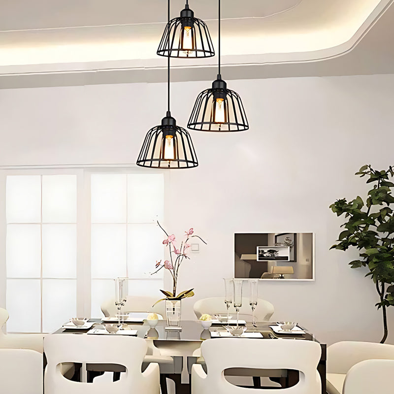 1/3 Light Black Small Iron Cage LED Industrial Retro Chandelier