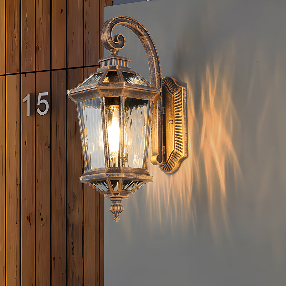 1-Light Taavita Clear Water Glass Outdoor Wall Light Lantern Sconce Porch Wall Mounted Exterior Lamp