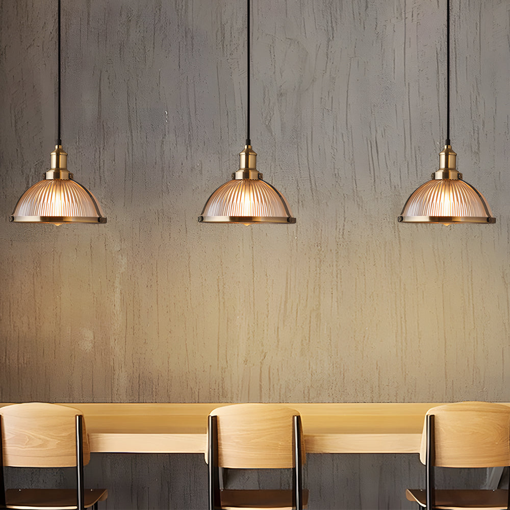 1-Light Retro Striped Glass Shade Tungsten Wire 40W Pendant Light