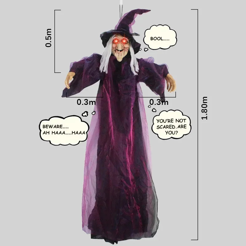 Life-Size Haunted Witch Decoration with Glowing Eyes and Sound