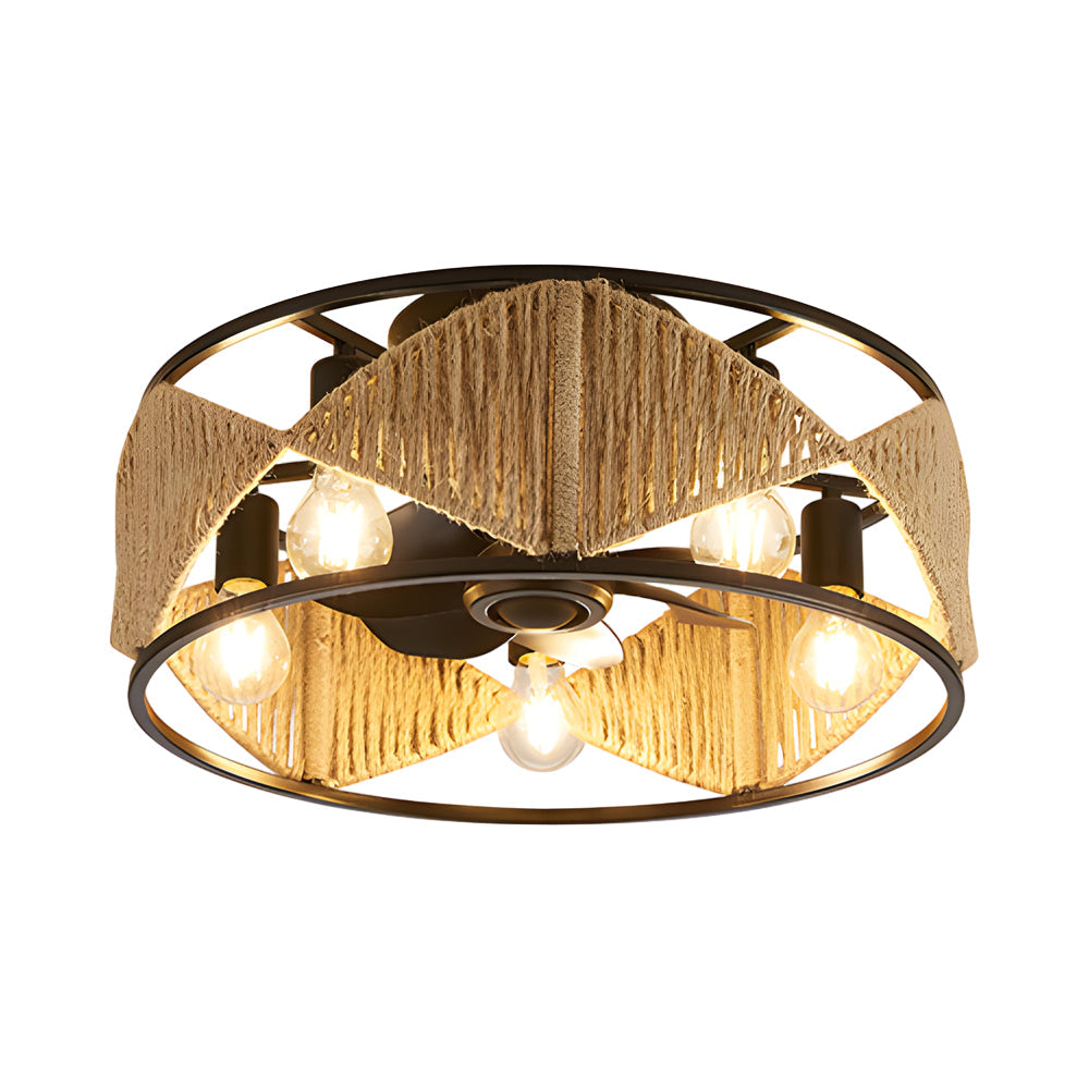 20-inch Rope-Woven Caged Ceiling Fan with Light and Remote, 6-Speed