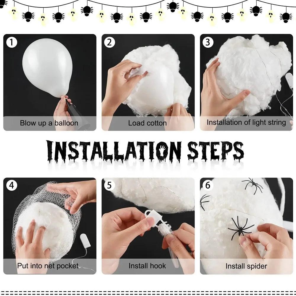 Hanging Prop for Halloween - Illuminated Spider Egg Sacs Decoration