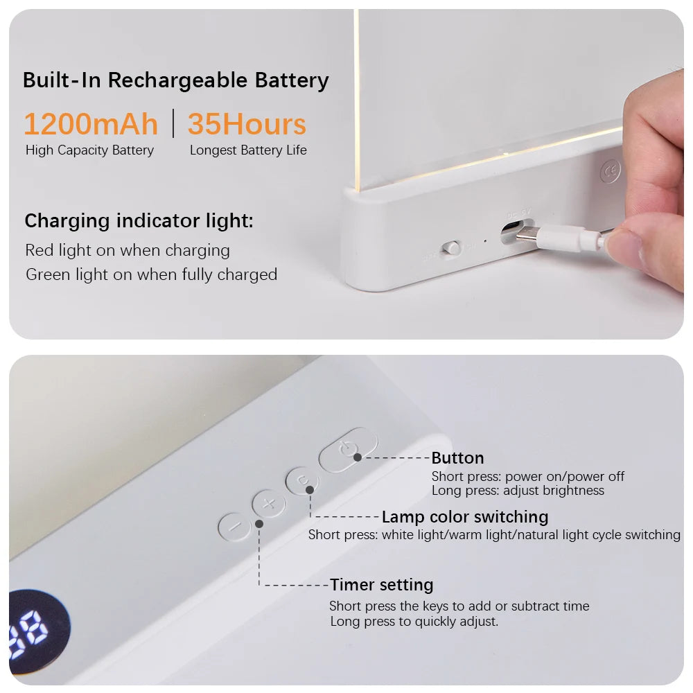 Flat Panel Reading Light with LED and Night Vision Features