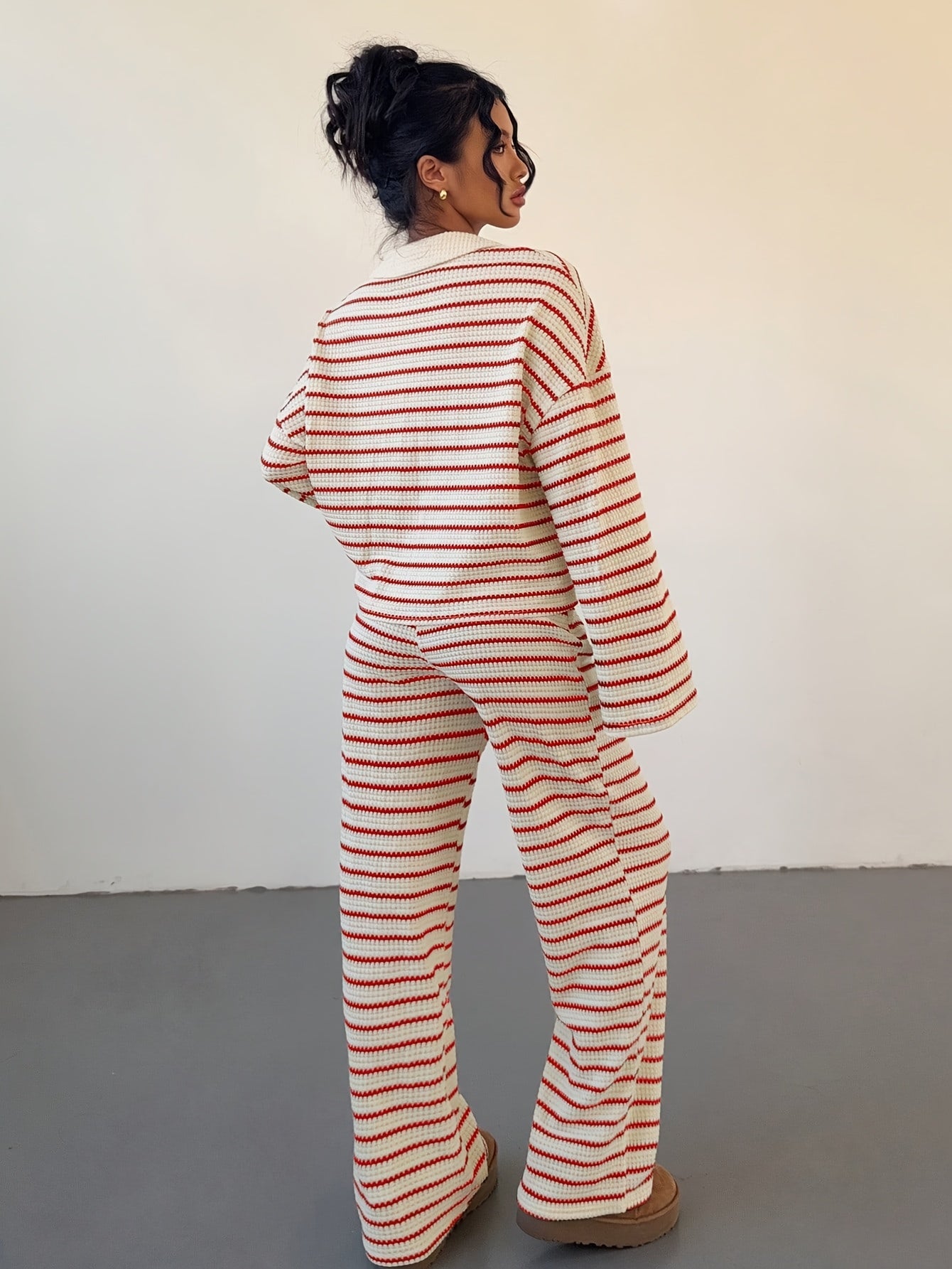 Striped Knitwear Set | Micro Elastic | Soft Comfortable Fit | Polyester