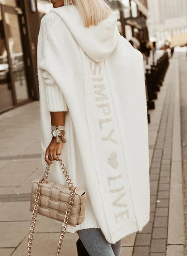 Women's Knit Cardigan | Oversized Hooded Longline | Acrylic & Polyester Blend | Comfortable Fit