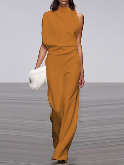 Women’s Jumpsuit | Sleeveless Round Neck & Wide Leg | Polyester & Elastane | Spring-Summer Comfortable Fit