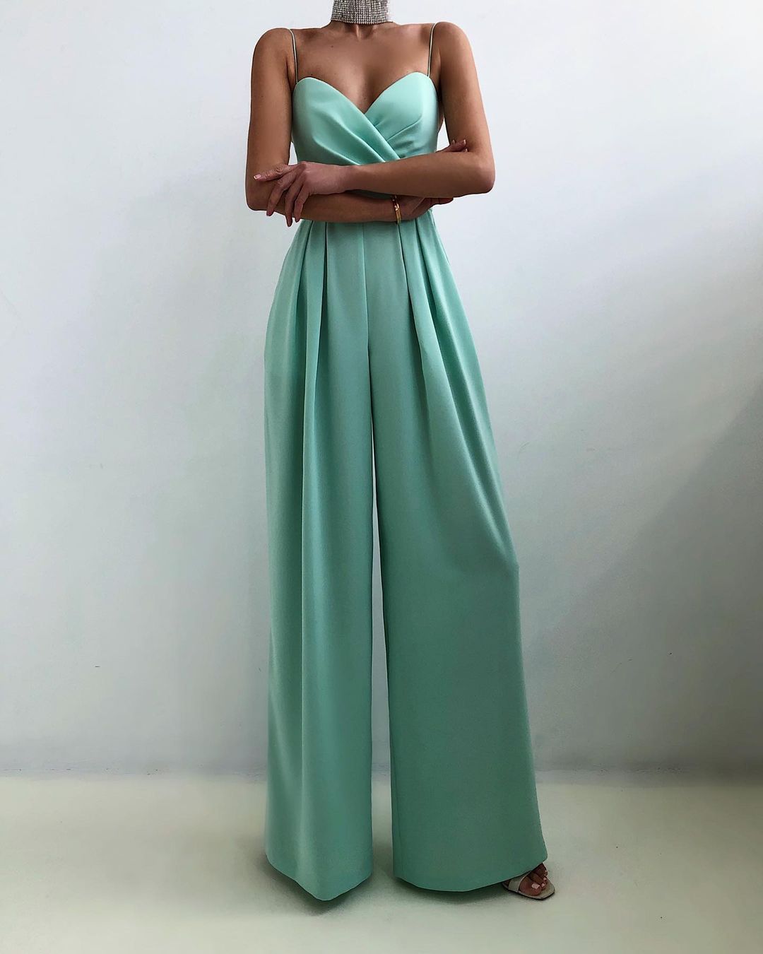 Women’s Wide-Leg Jumpsuit | Wrap-Front Bodice & Spaghetti Straps | Cotton Blend | Elegant Fit