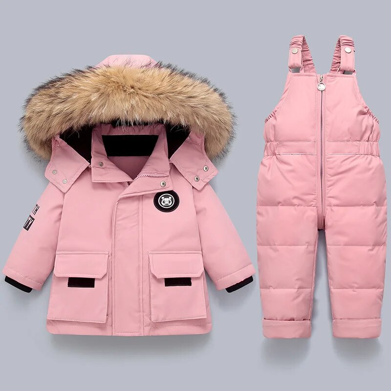Kids' Winter Coat & Bib-Overalls Set | Insulated Fur-Trim Hood | Durable Warm Fabric | Easy Dressing Closure