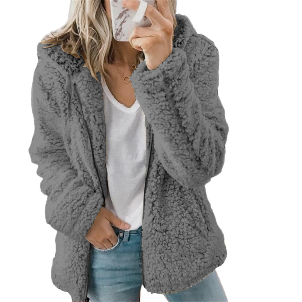 Women's Teddy Bear Fleece Coat | Soft Plush Zipper & Pockets | Cozy Winter Outerwear