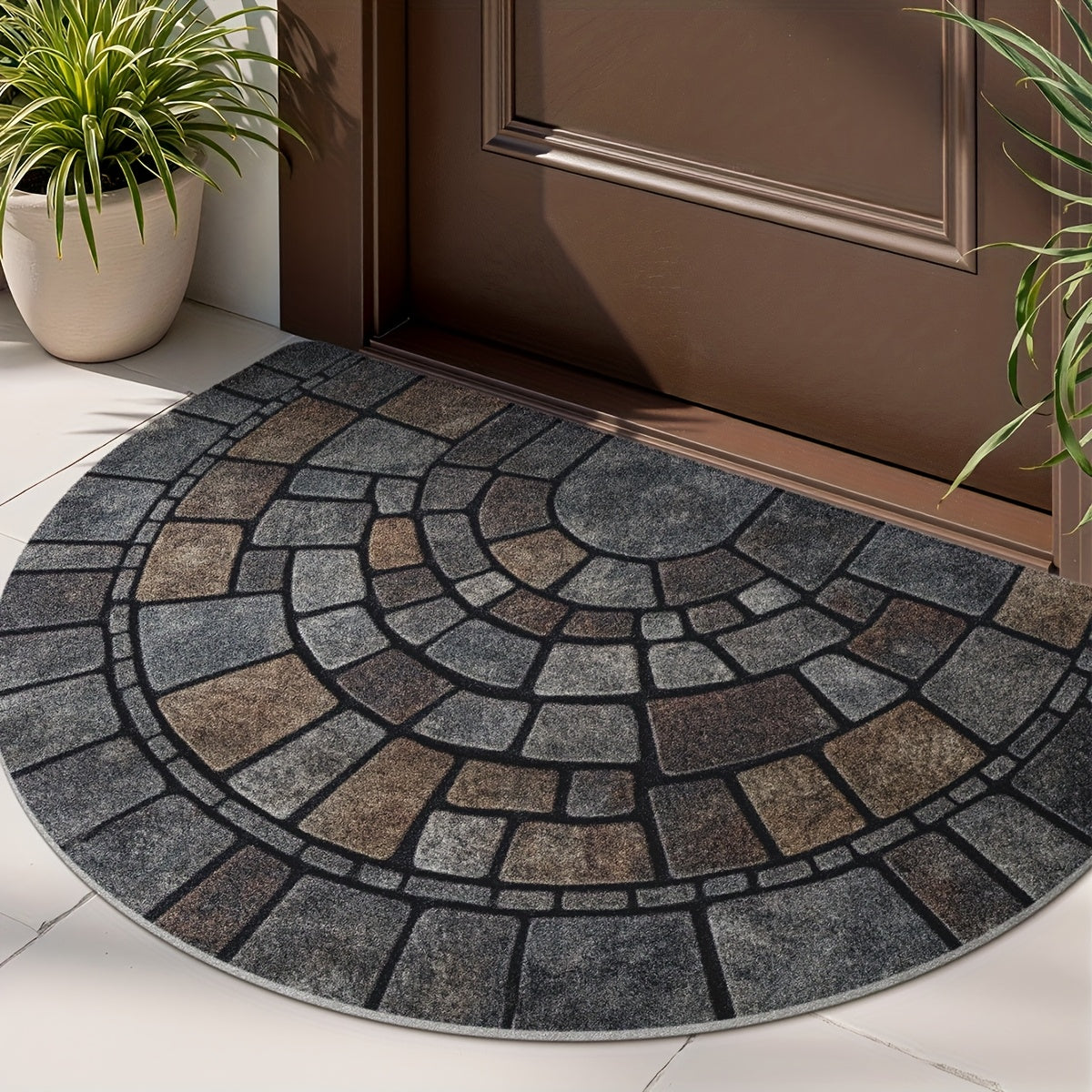 Elegant Round Mosaic Welcome Mat for Indoor and Outdoor Spaces