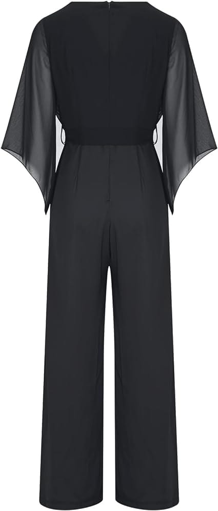 Women’s Jumpsuit | Wrap Front & Wide Leg | Polyester & Chiffon | Comfortable Fit