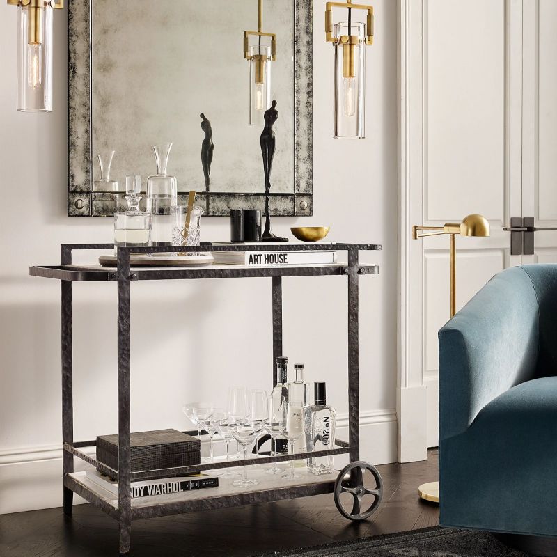 Lorian Glass Cylinder Pendant — Industrial Brass and Glass Lighting Fixture