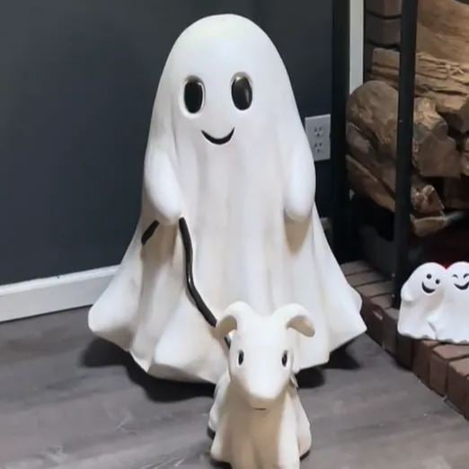 Handcrafted Halloween Ghost Dog Statue for Indoor & Outdoor Decor