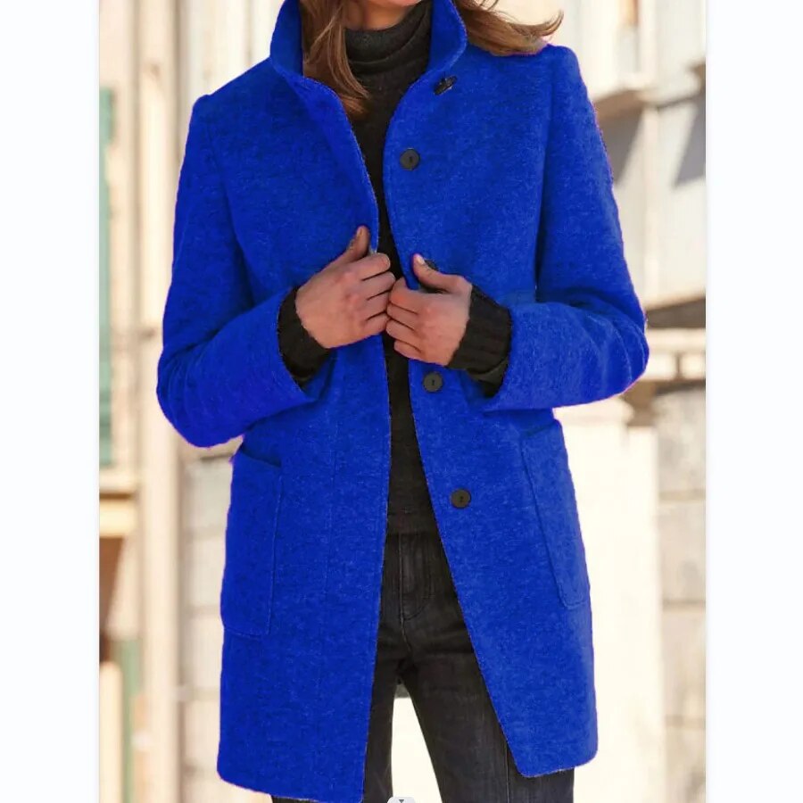 Women's Wool-Blend Overcoat | Premium Wool-Polyester Blend | Front Button Closure | Warm Insulated Design