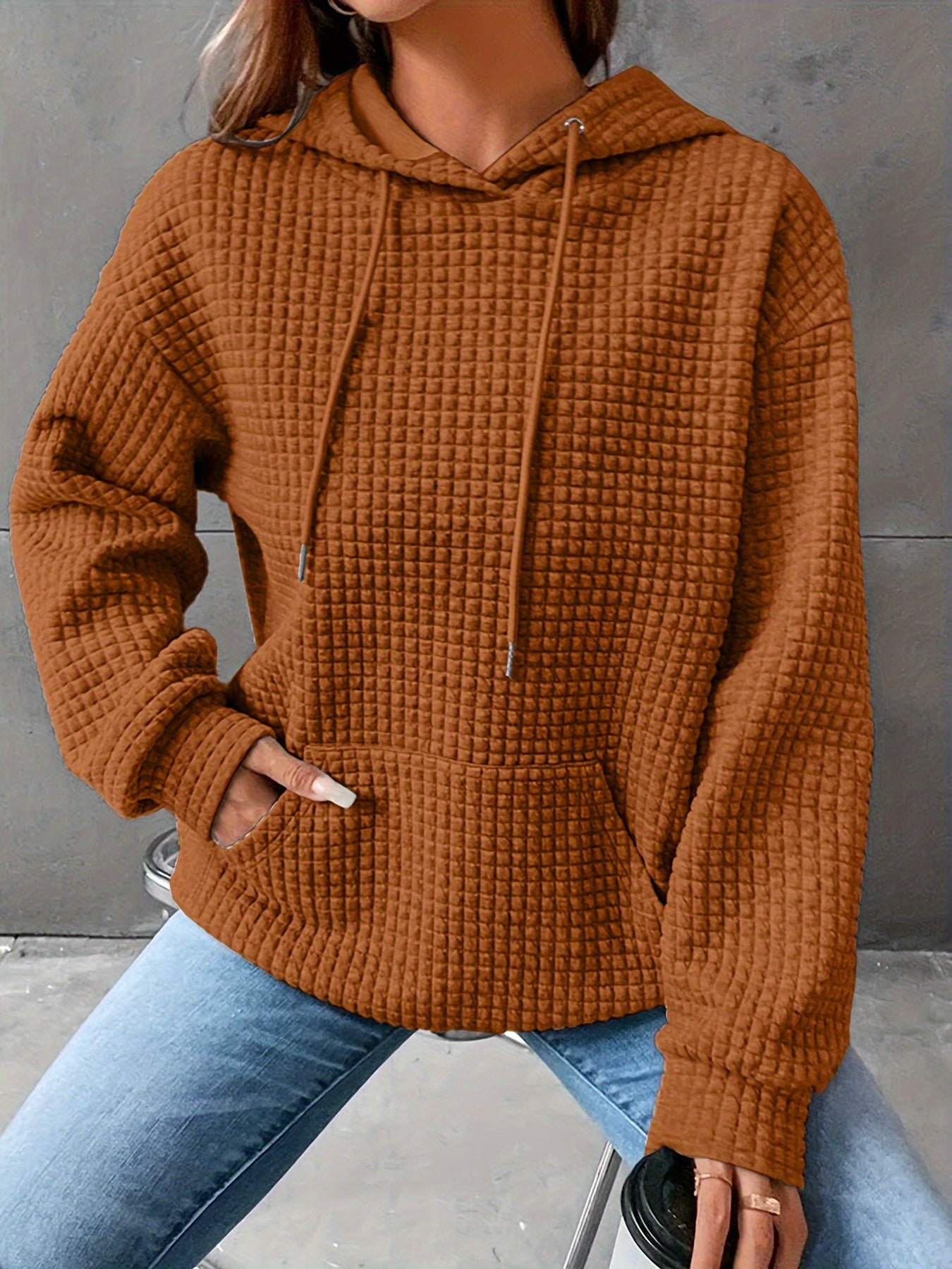 Plus Size Hoodie | Waffle Knit | Casual Comfort Wear | Polyester Blend