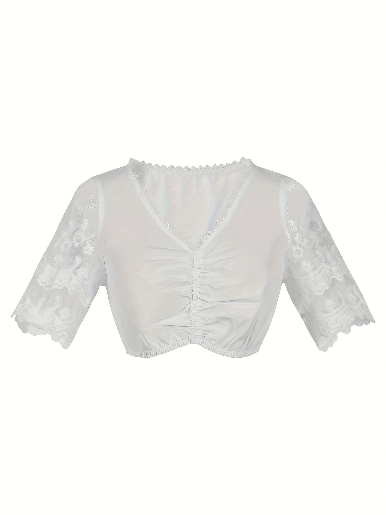 Women's Bavarian Oktoberfest Dirndl Dress with Floral Embroidery and Lace Sleeves