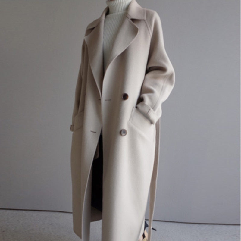 Women’s Long Wool Coat | Belted Waist & Double-Breasted Design | Warm & Durable Winter Outerwear