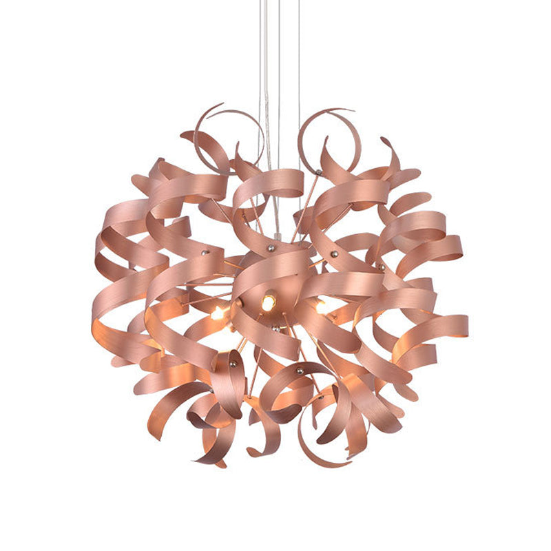 Taavita Spiral Band Form Hanging Light Kit Modern 6-Bulb Copper Finish LED Chandelier Lighting for the Restaurant