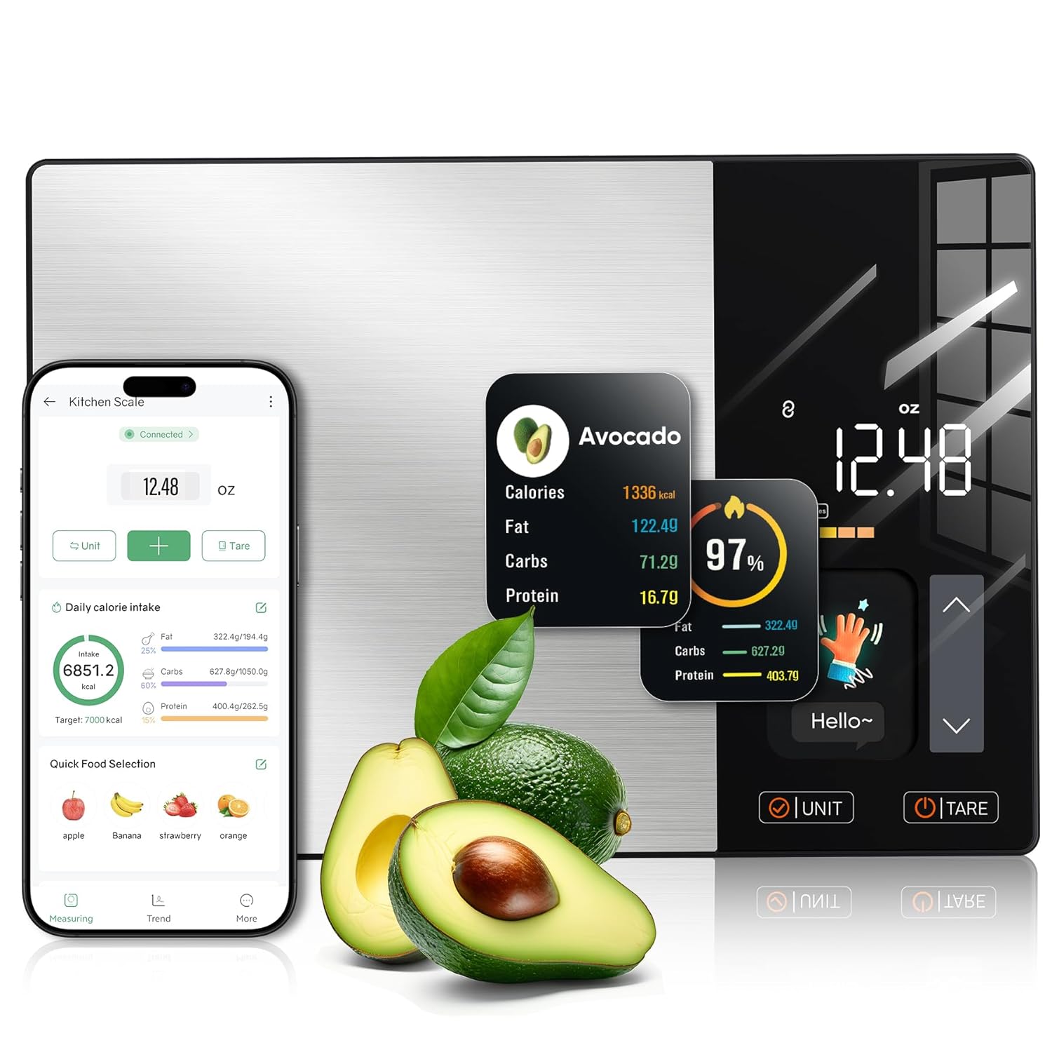 Digital Food Scale with TFT Display and App Connectivity for Nutritional Tracking