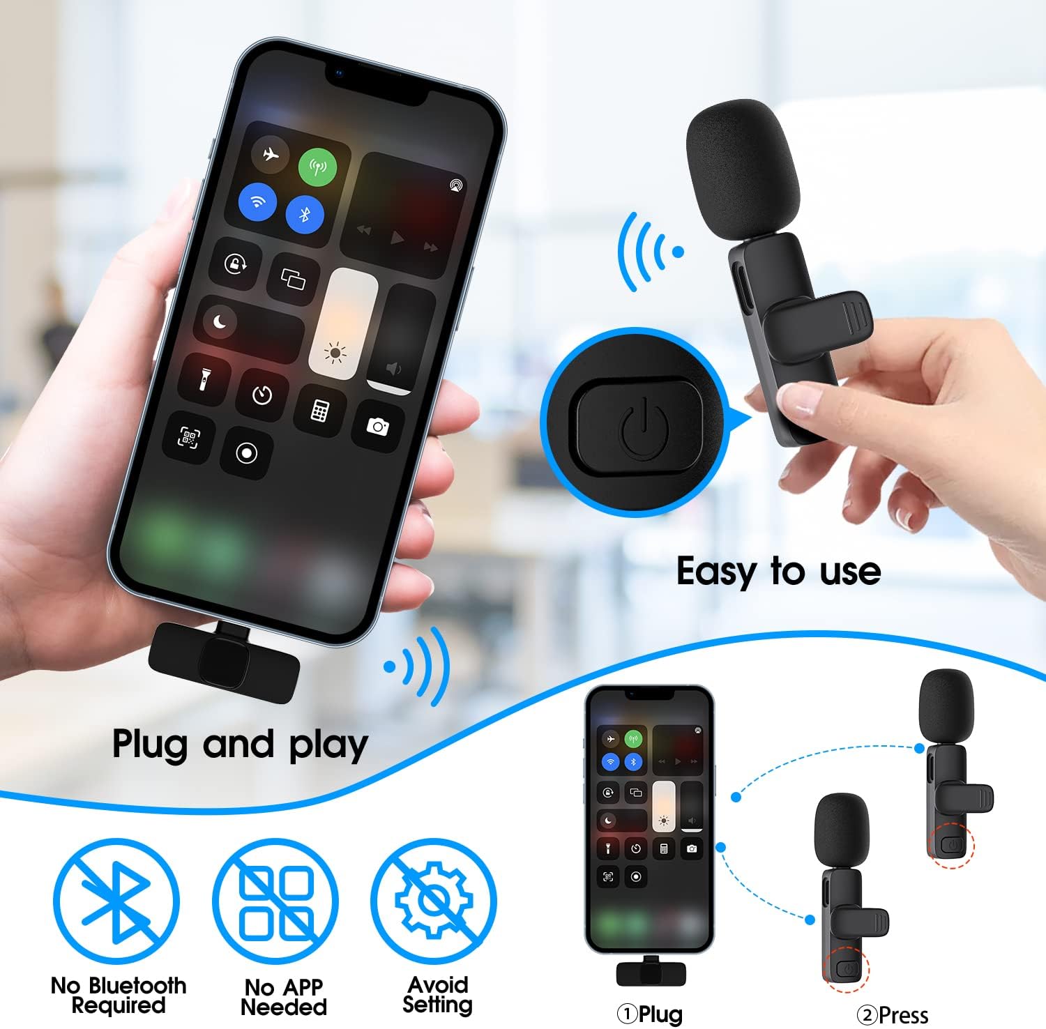 Dual Wireless Clip-On Microphones for iPhone & iPad – 2 Pack