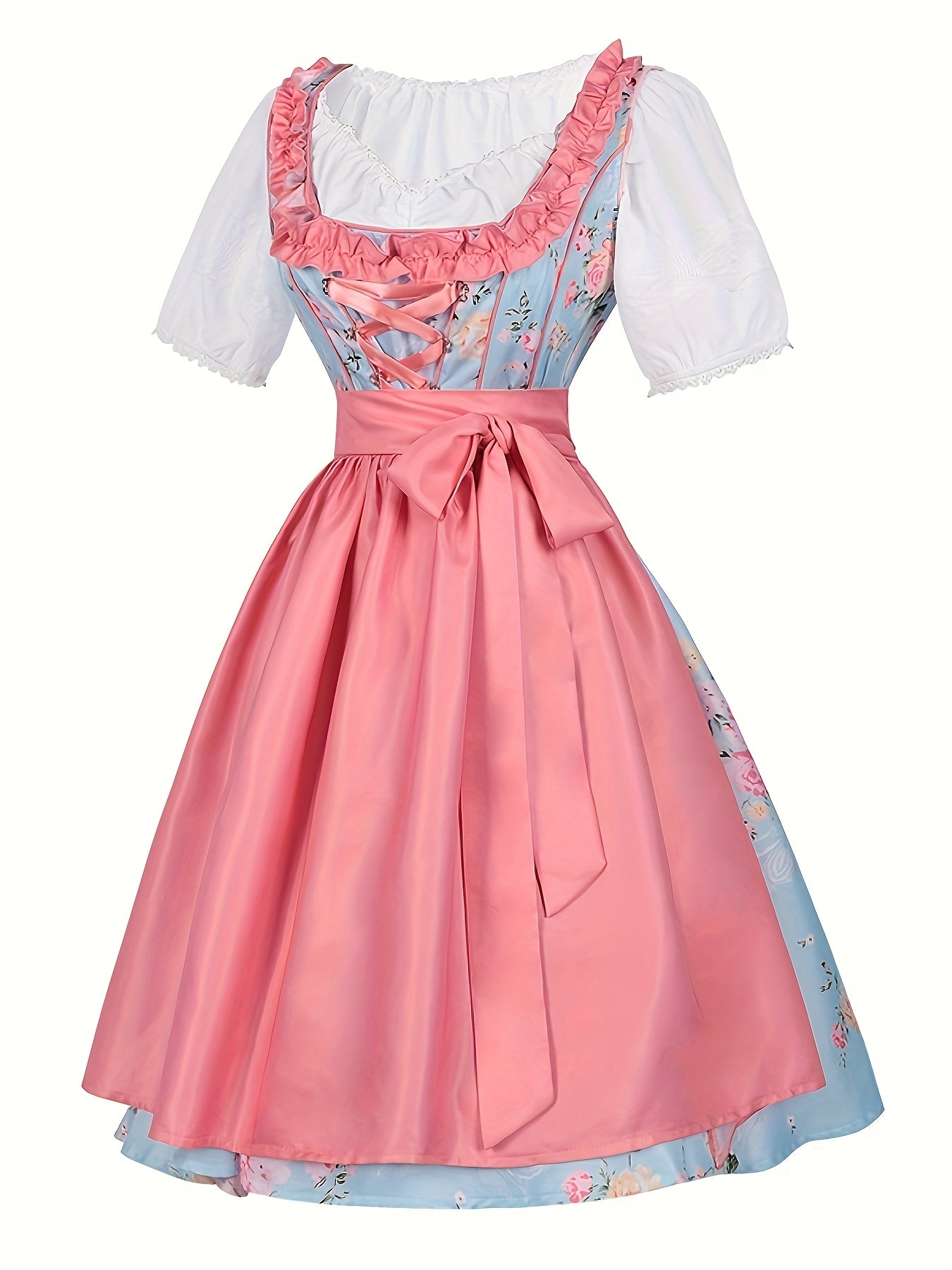 Women's Oktoberfest Dirndl Dress Floral Print with Satin Apron