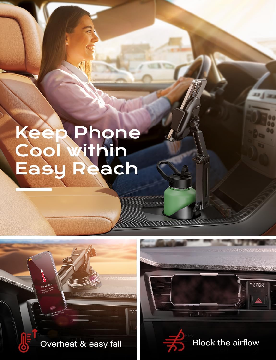 Car Mount for Phone with Cup Holder Attachment