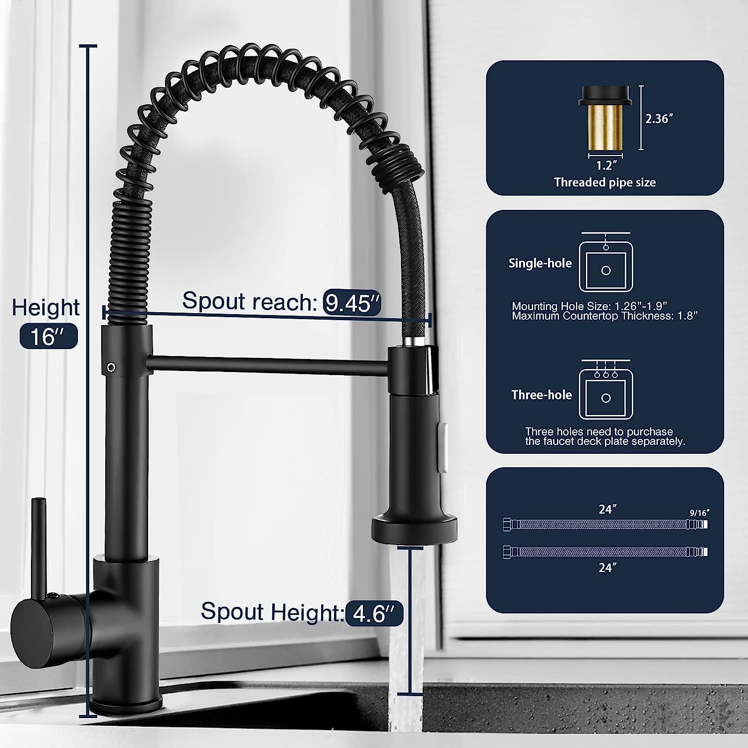 Pull-Down Sprayer Kitchen Faucet with Single Hole Design