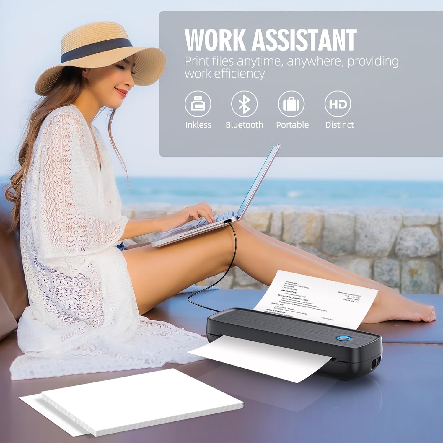 Compact Ink-Free Thermal Printer with Wireless Connectivity