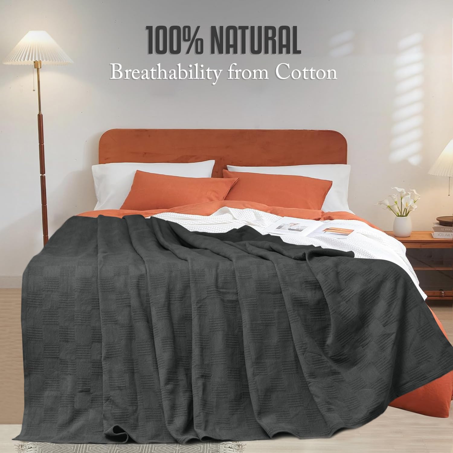 Lightweight Grey Cotton Blanket - 350 GSM Soft and Breathable Comfort