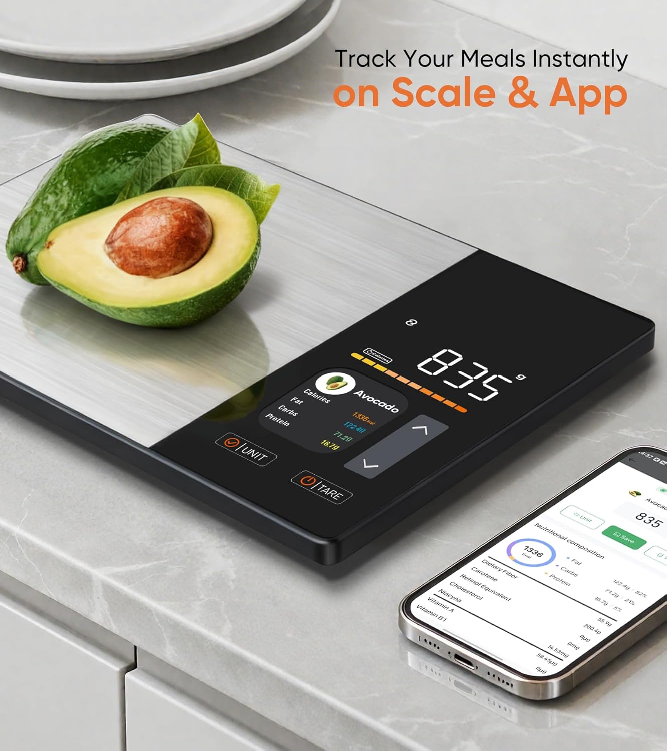 Digital Food Scale with TFT Display and App Connectivity for Nutritional Tracking